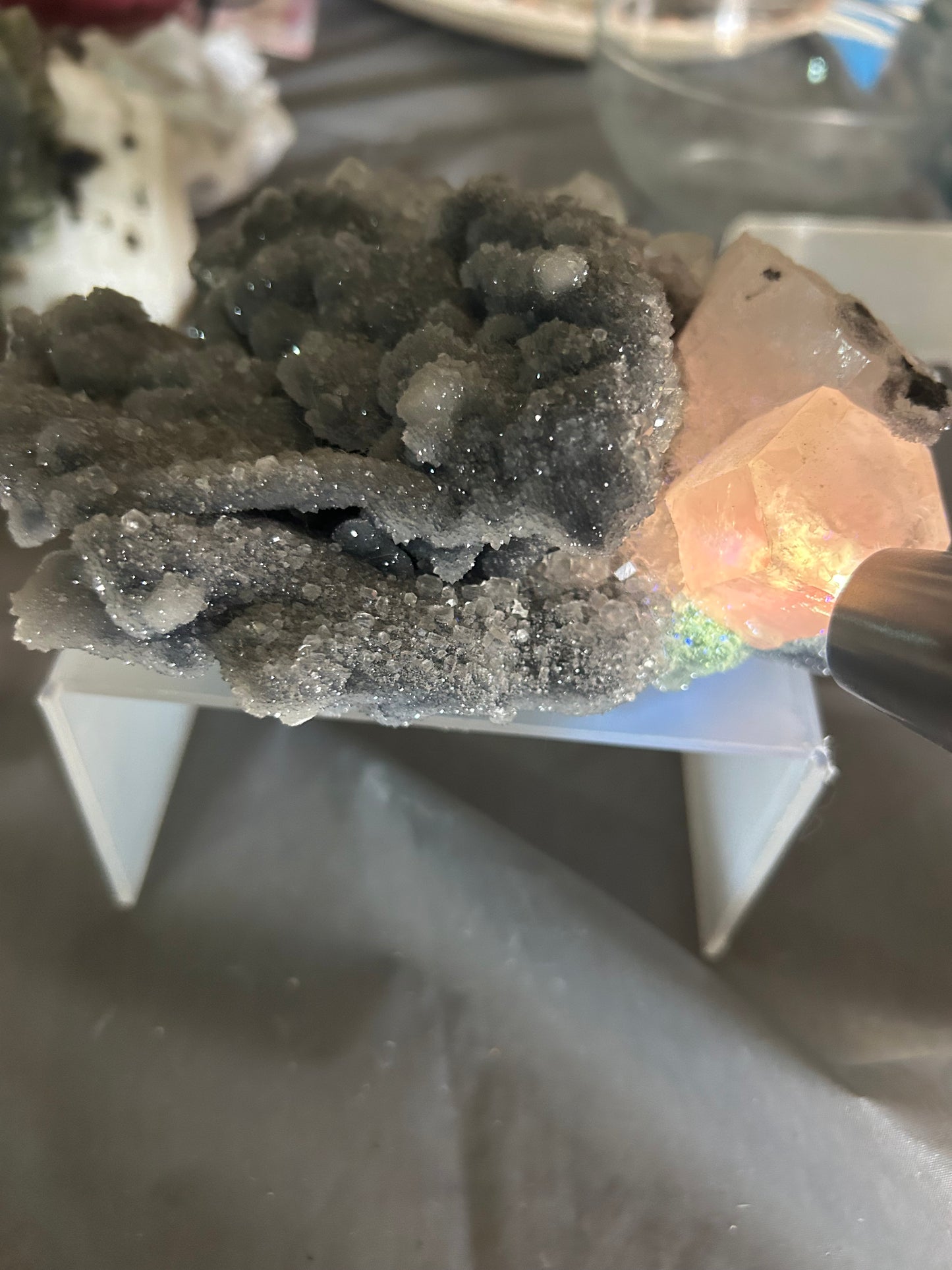 Black Sugar Calcite with Columnar Calcite clusters
