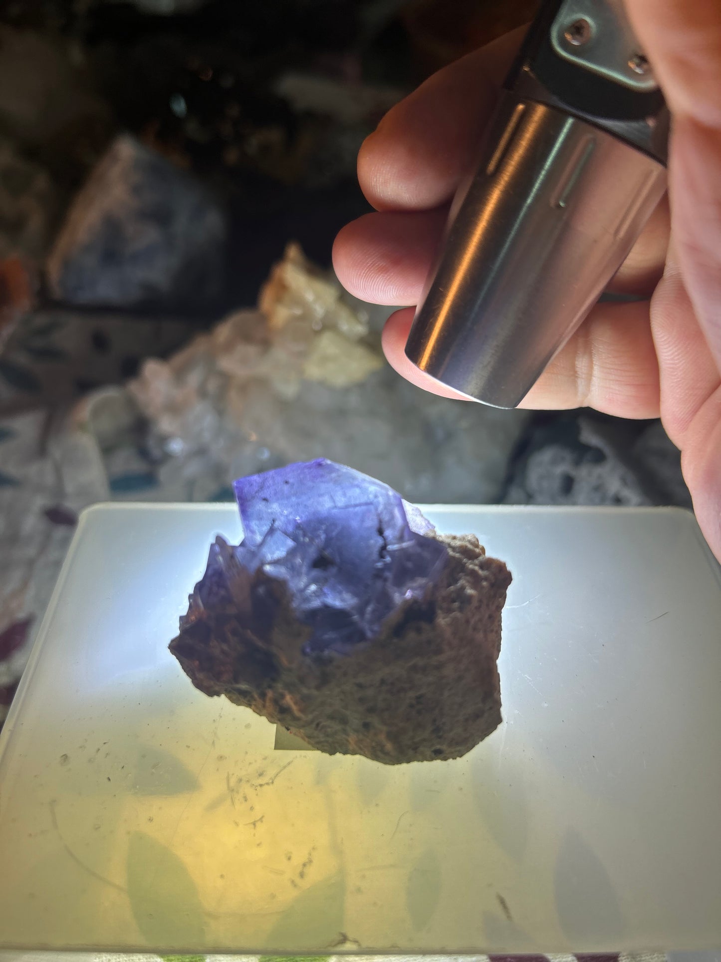Pair of Cubic Purple Phantom Fluorite Clusters