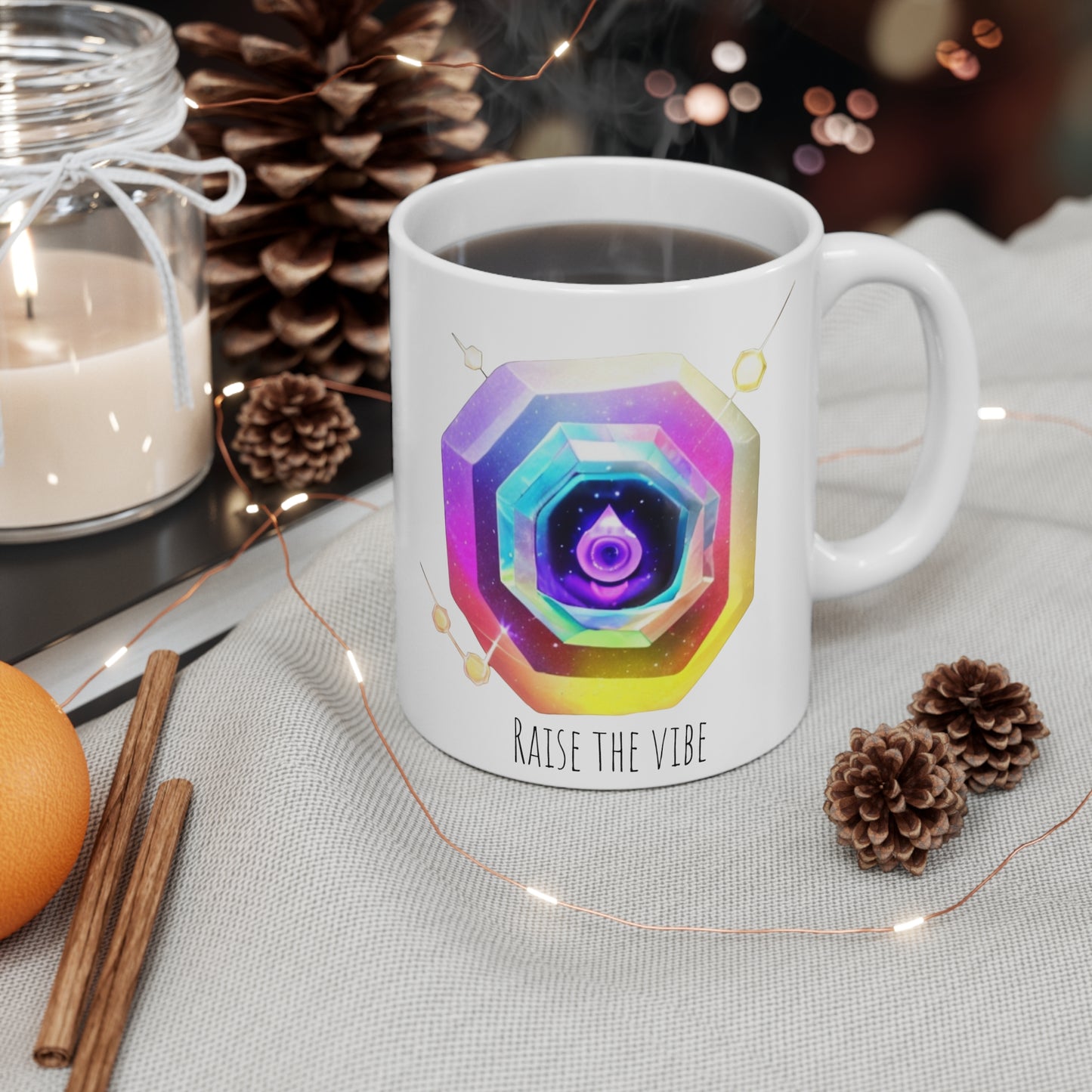 White Ceramic Mug, 11oz Generation Crystal Raise The Vibe