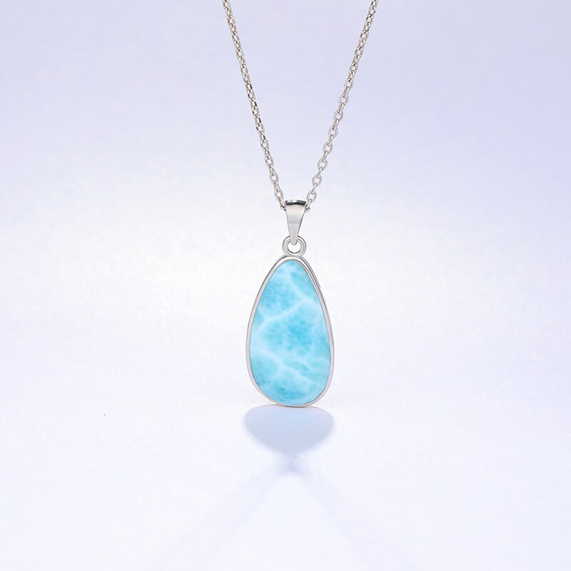 925 Sterling Silver Jewelry Gifts Classic Pendant Necklace Natural Precious Larimar Retro Woman Oval Charm Rhodium Plated Gold