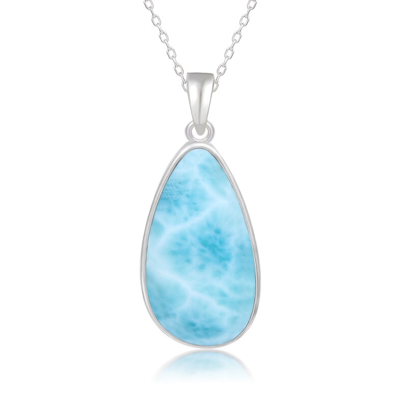 925 Sterling Silver Jewelry Gifts Classic Pendant Necklace Natural Precious Larimar Retro Woman Oval Charm Rhodium Plated Gold