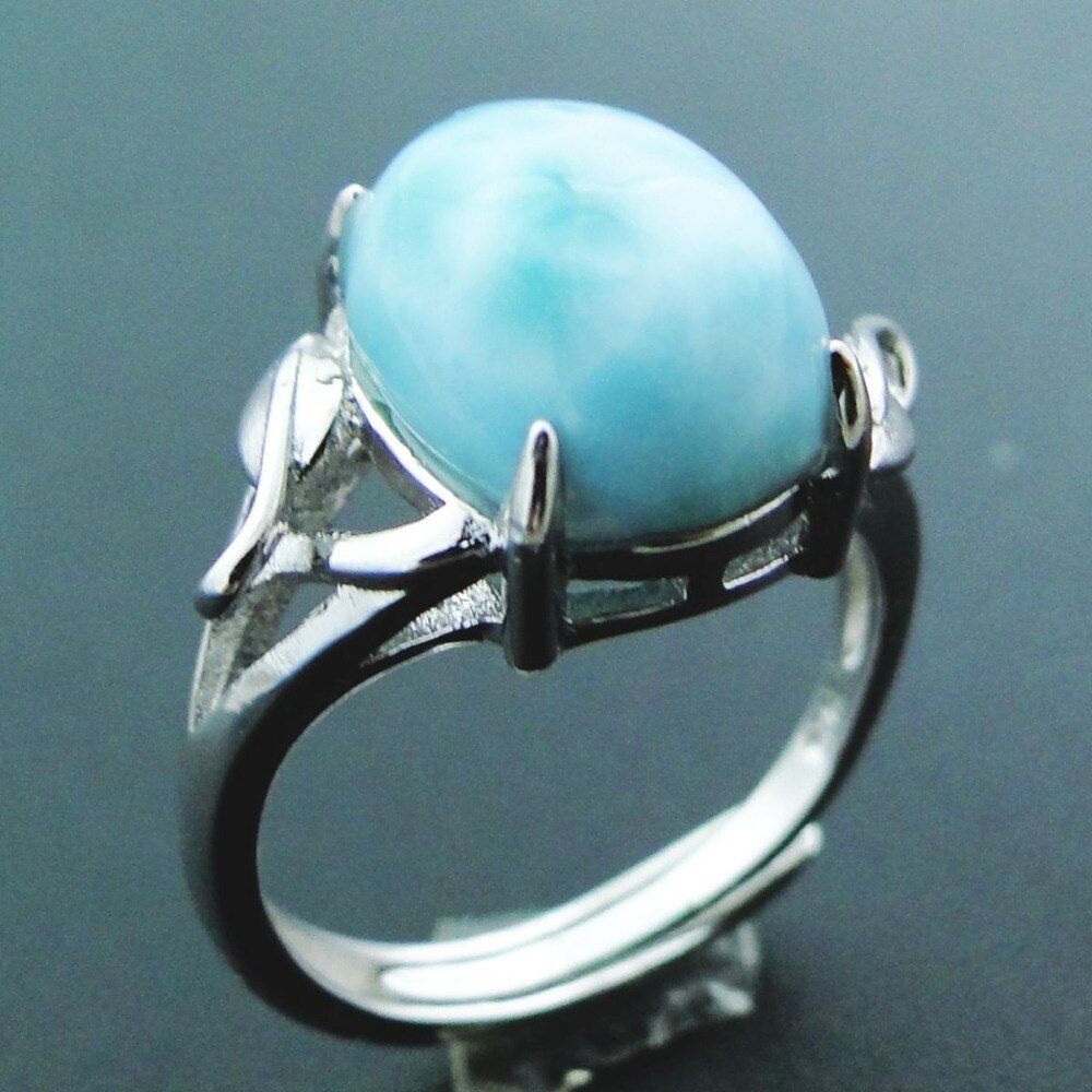 Natural Larimar Ring 925 Sterling Silver Jewelry Vintage Ring Oval 12x9mm Larimar Stone Wedding Rings Women Adjustable Ring Size