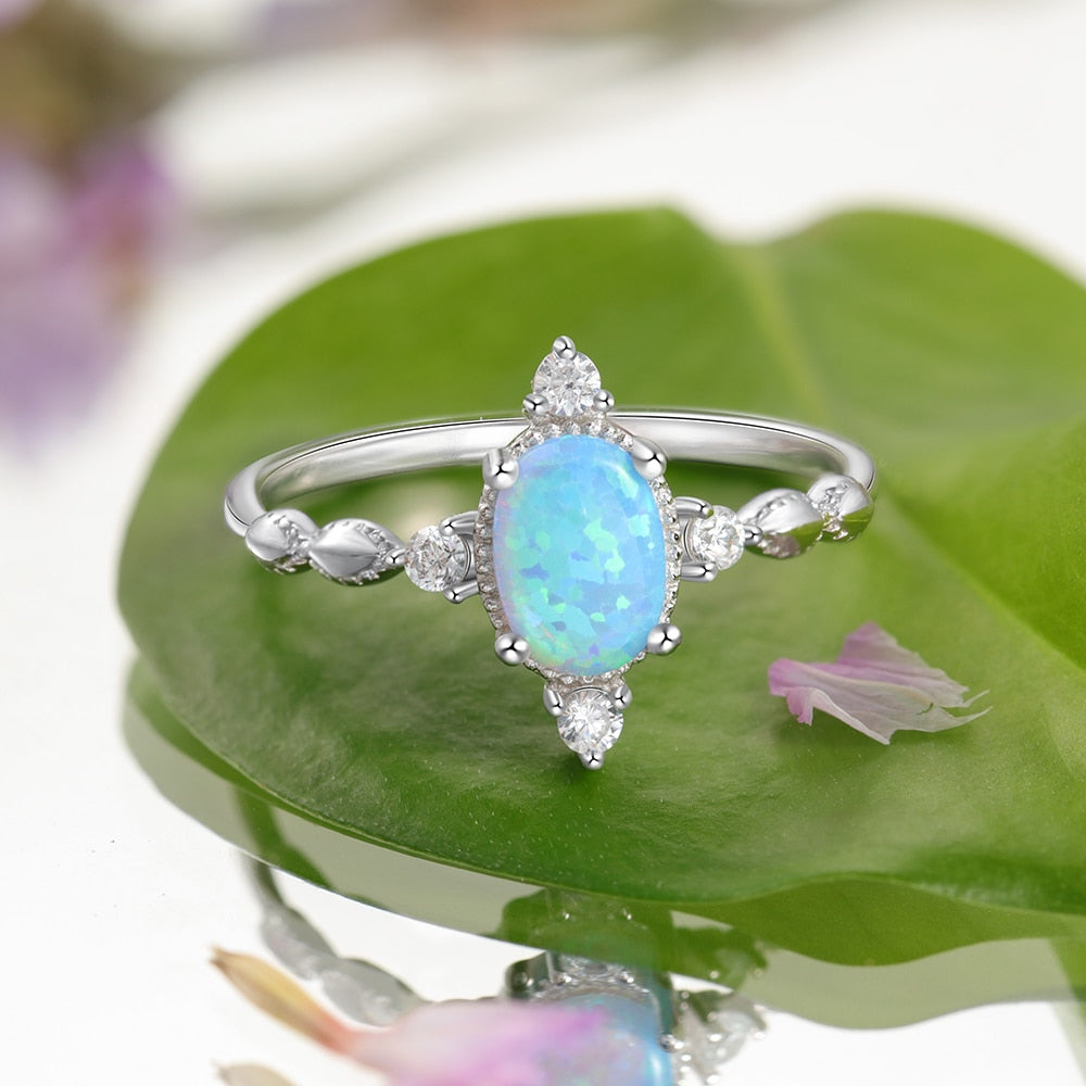 Women 925 Sterling Silver Opal Rings Female Finger Rings Cubic Zircon Silver 925 Engagement Wedding Jewelry Gifts for Girls