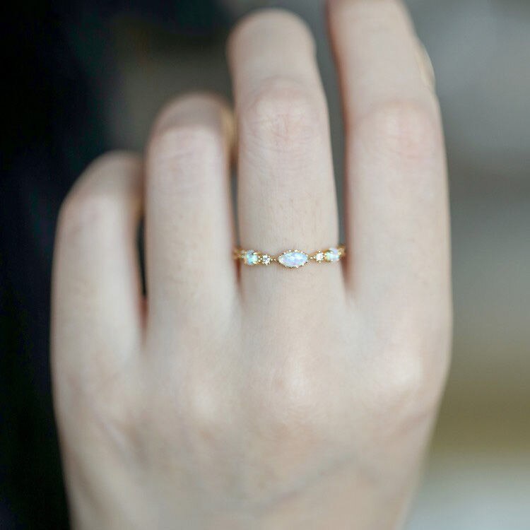 Natural Opal Stacking Resizable Ring for Women Gifts 925 Sterling Silver 14K Gold Plated Fashion Luxury Geometric Design Jewelry