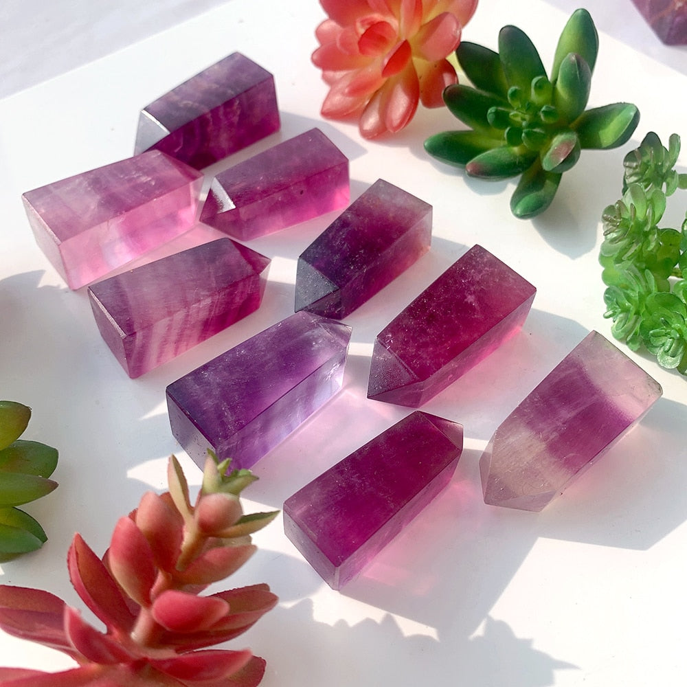 Natural Crystal Pink Purple fluorite Point Colorful Fluorite Hexagonal Prism Colored Quartz Tower Decorate
