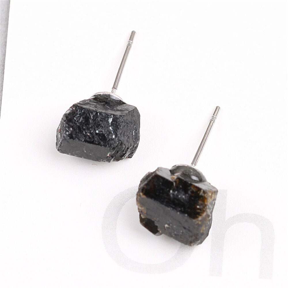 1 Pair Irregular Raw Natural Crystal Amethysts Druzy Healing Point Stud Earrings Quartz Earrings Raw Fluorite christmas gift