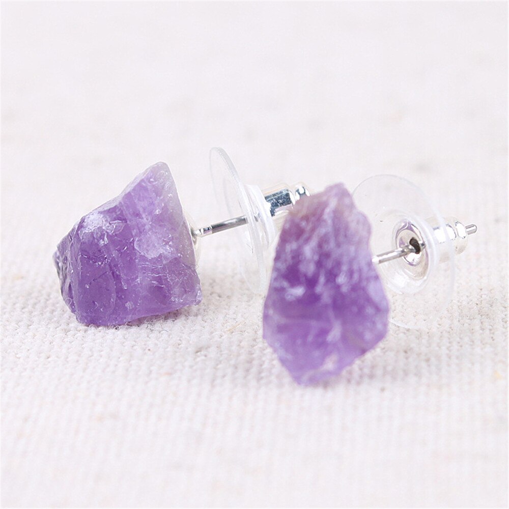 1 Pair Irregular Raw Natural Crystal Amethysts Druzy Healing Point Stud Earrings Quartz Earrings Raw Fluorite christmas gift