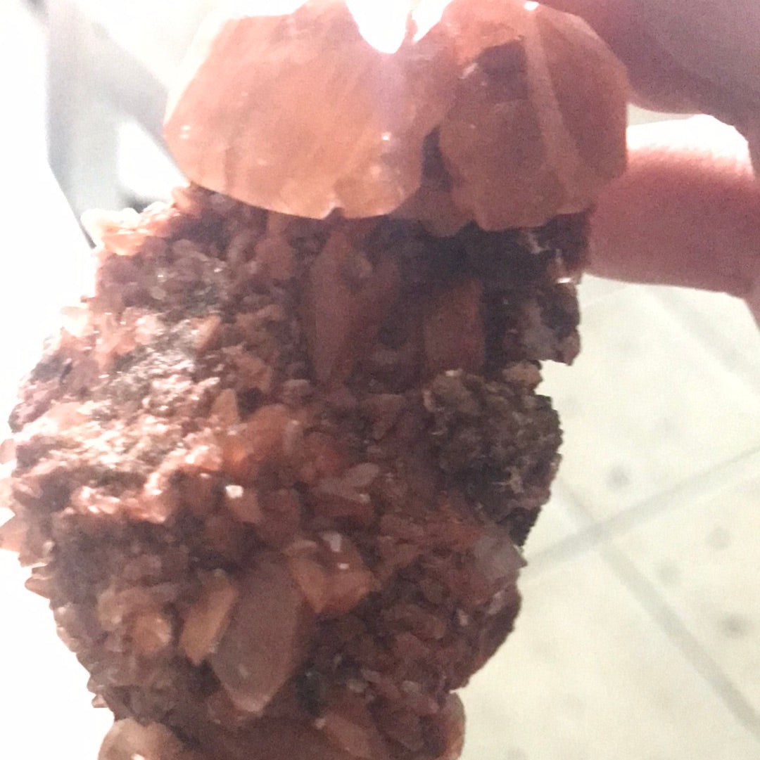 Mario two pyrite hearts and red diamond calcite