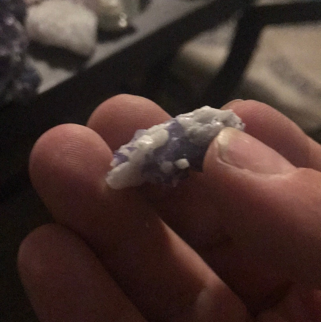 Purple Octahedral Fluorite Zandra on candle quartz