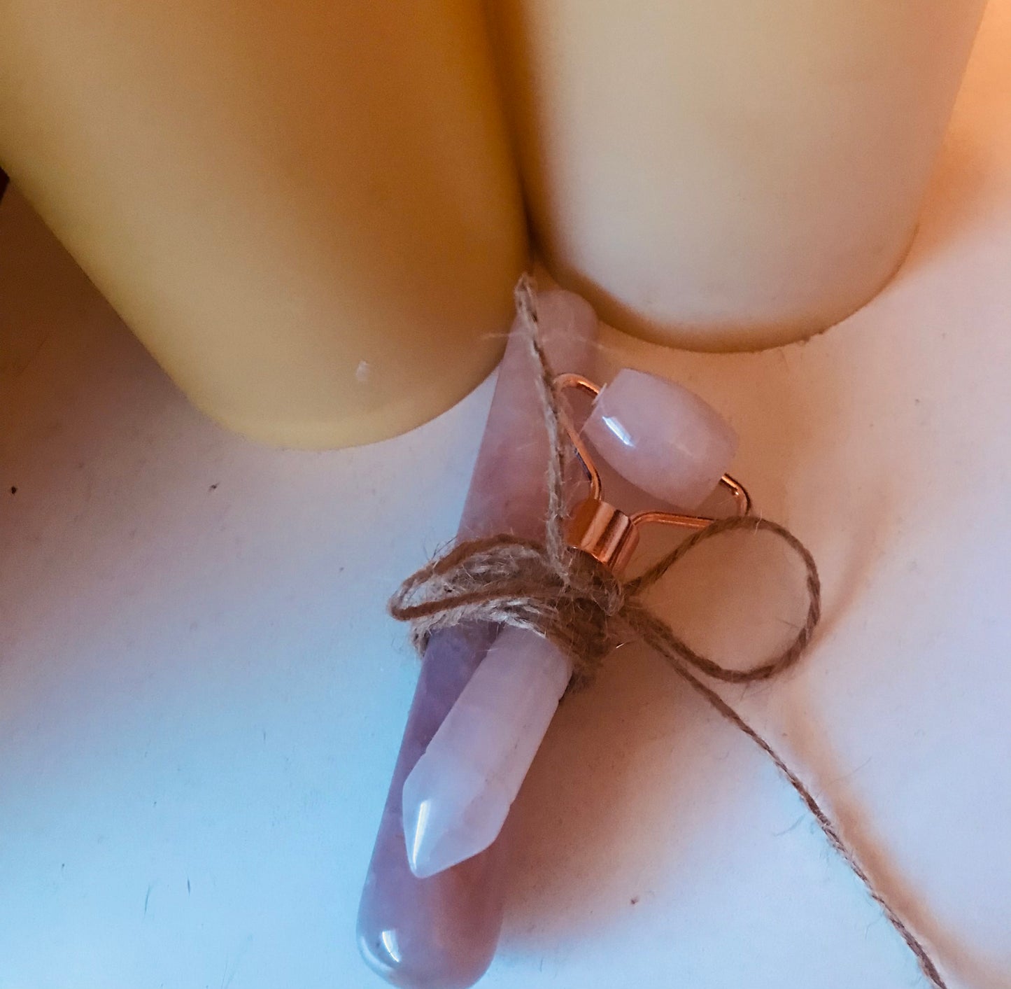 Rose Quartz face roller and Massage wand set