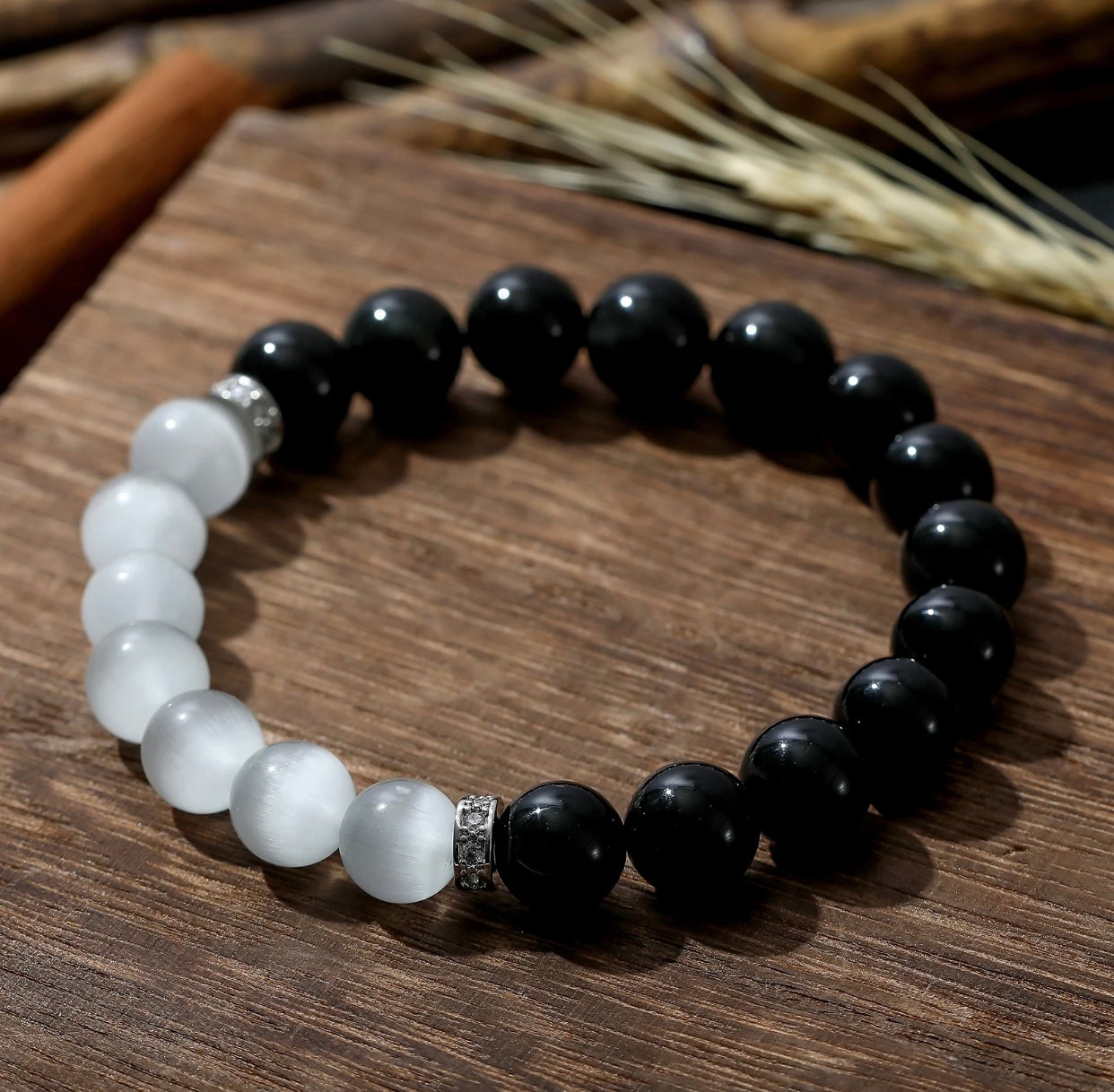 Obsidian and Selenite Bracelet