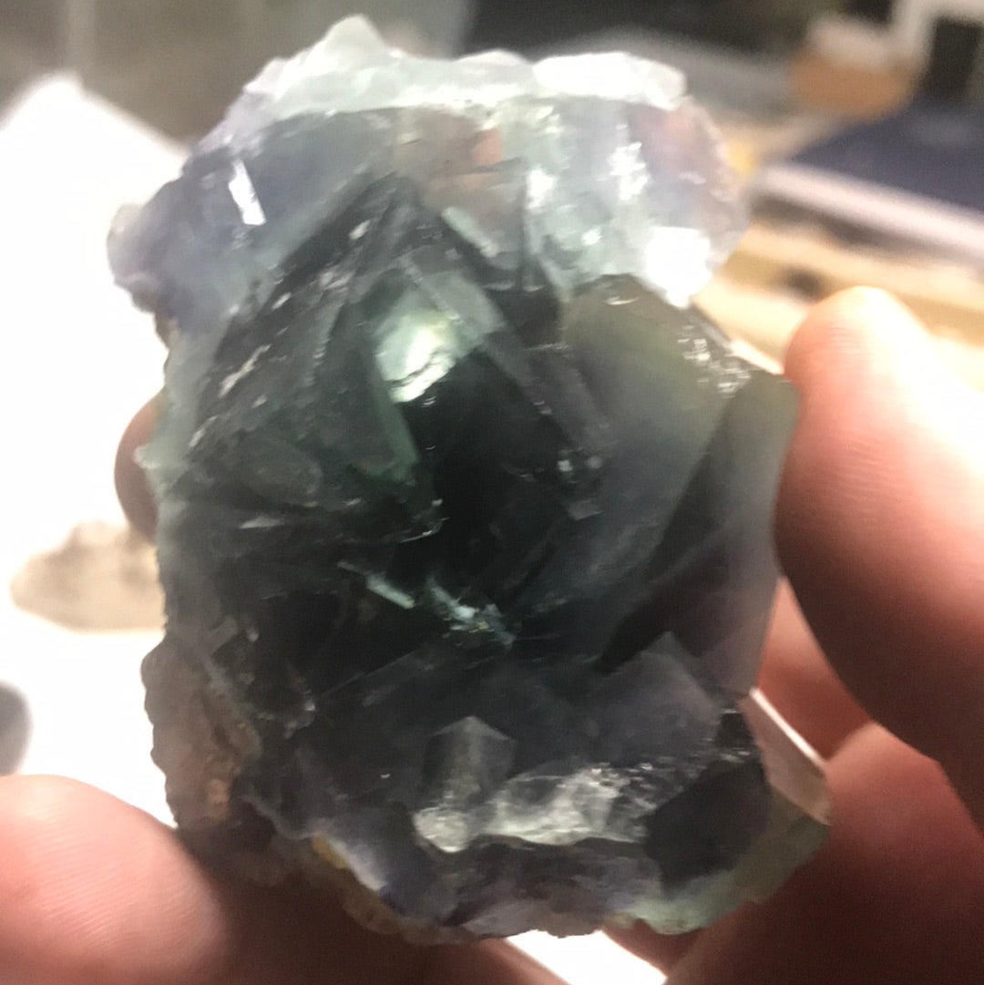 Green cubic purple phantom fluorite newmoon