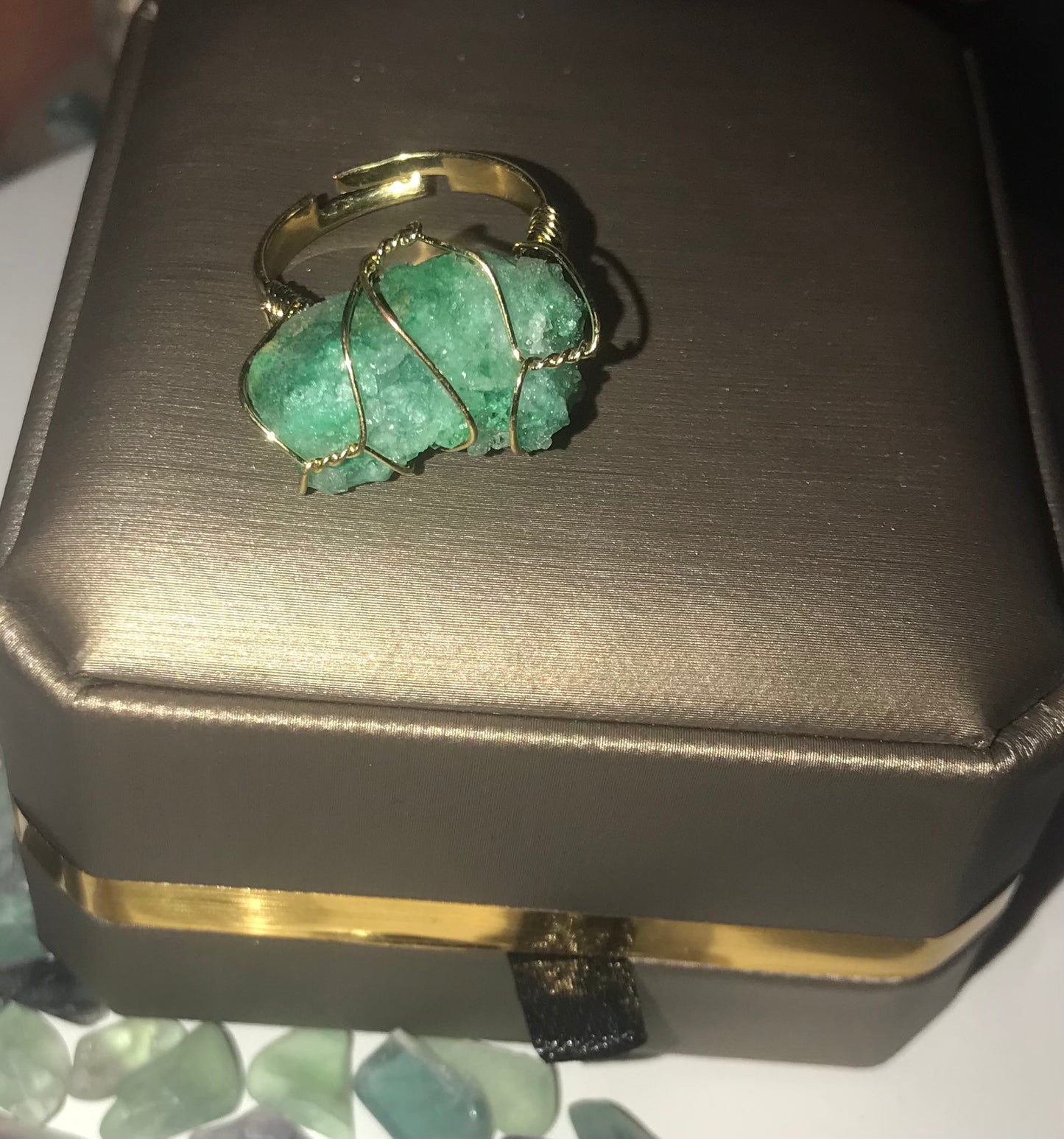 Green Sparkly Quartz Ring