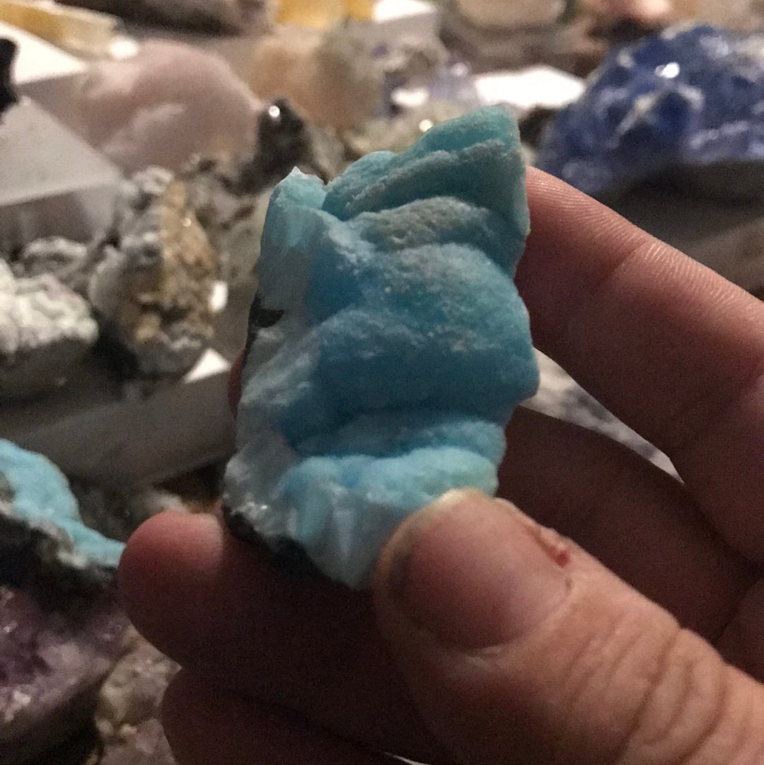 Green fluorite with pyrite blue Aragonite Zandra