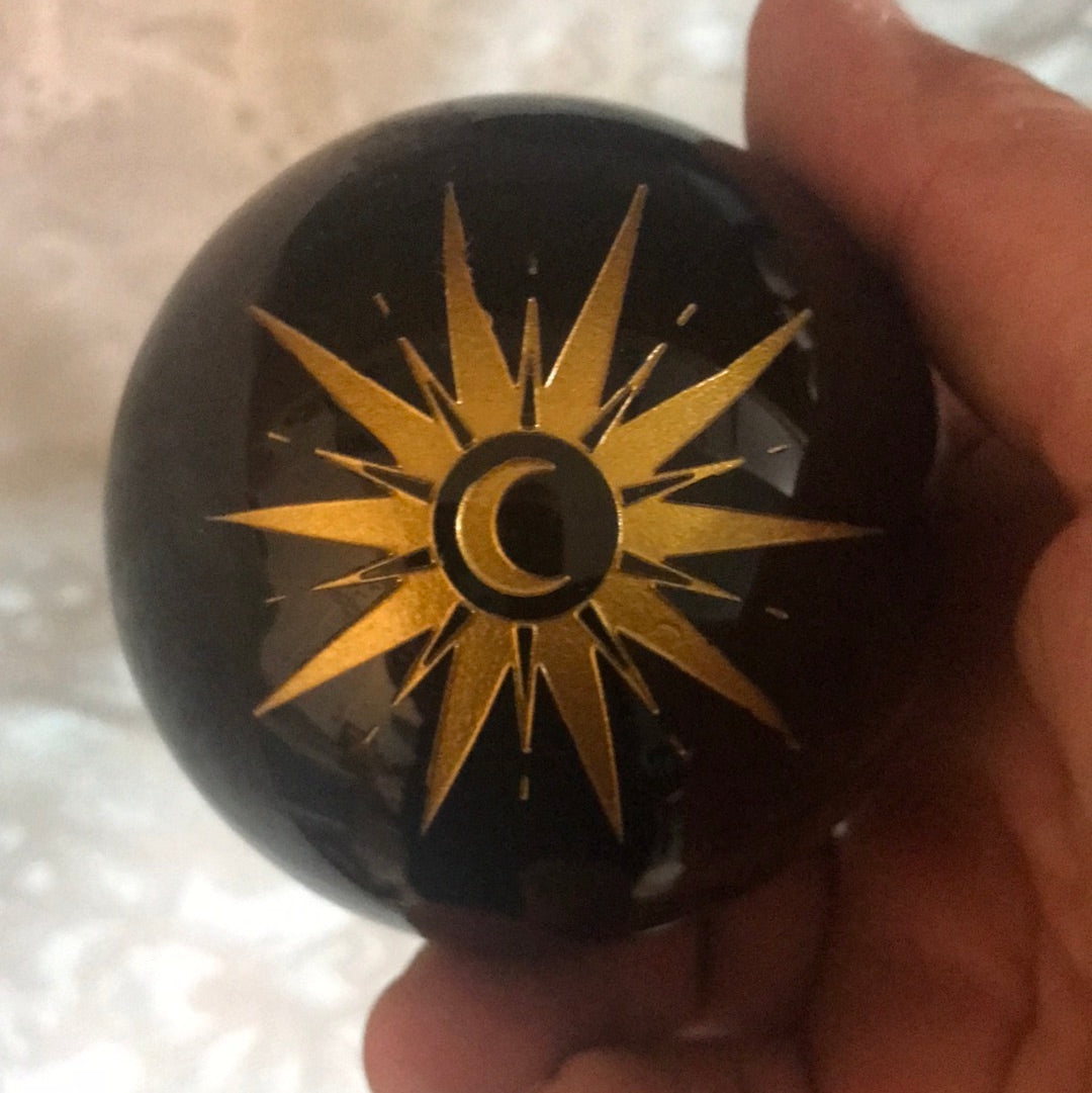 Obsidian Sphere with moon and Star