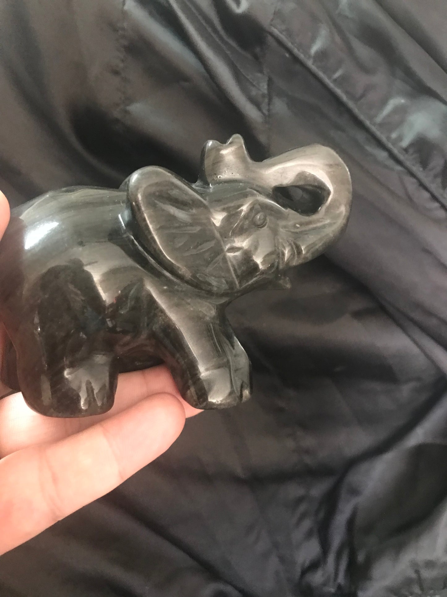 Silver Obsidian Elephant