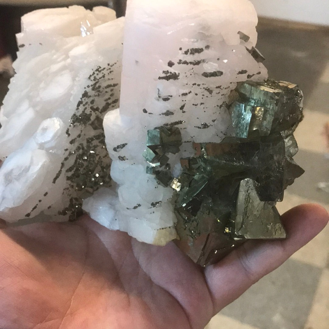 Pink calcite with pyrite large Daphne
