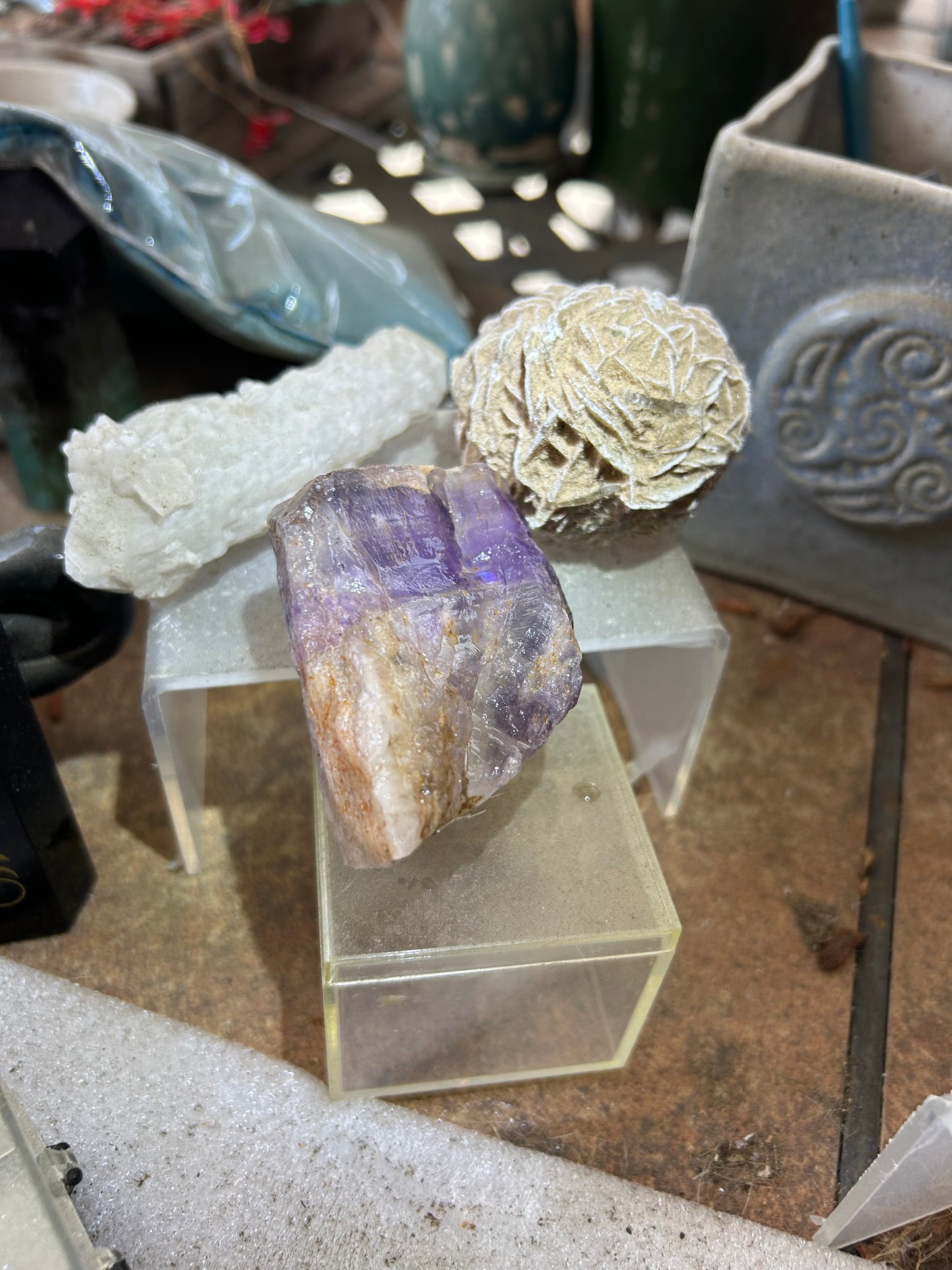 Mineral Bundle Thunderbay Amethyst, Candle Quartz and desert rose selenite