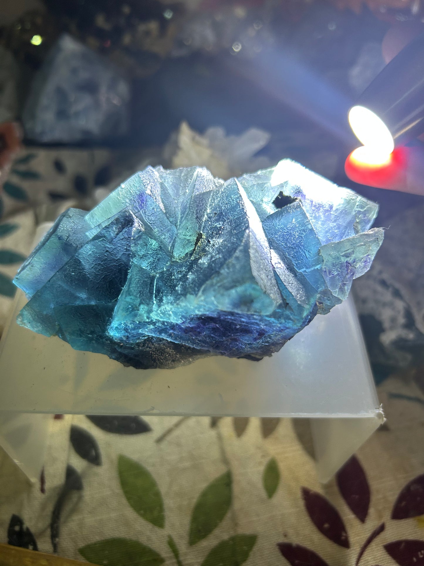 Rare Blue Cubic Fluorite with Purple Phantom