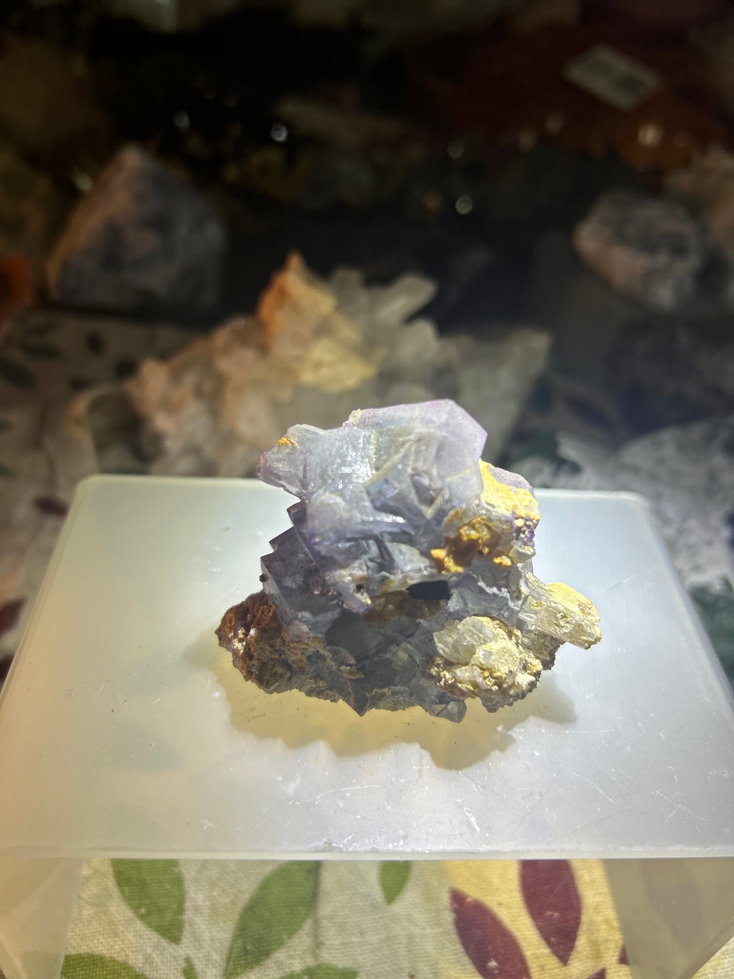 Pair of Cubic Purple Phantom Fluorite Clusters