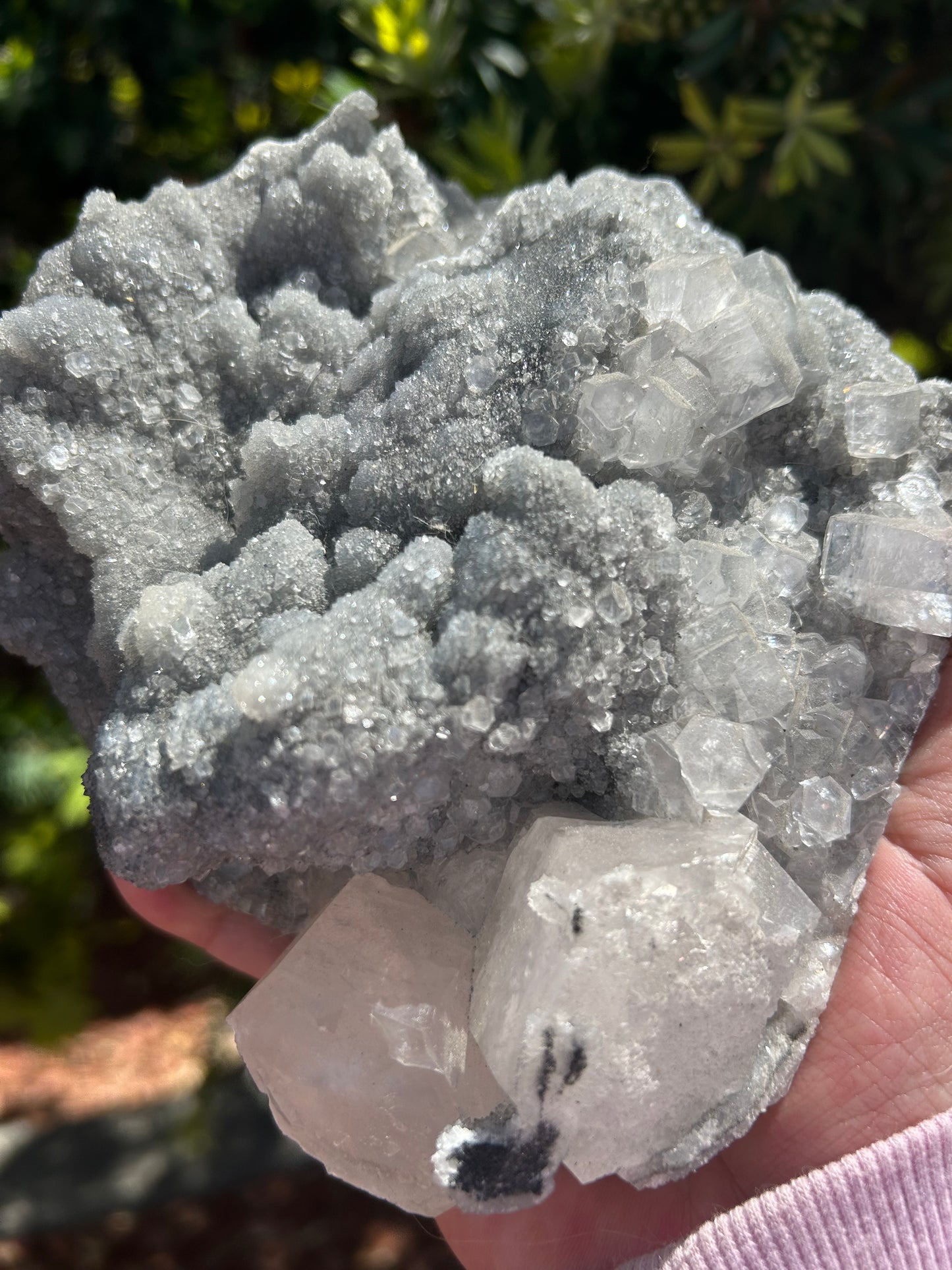 Black Sugar Calcite with Columnar Calcite clusters