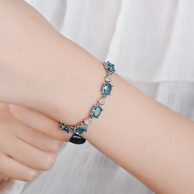 Blue Topaz Bracelet Created Aquamarine 925 sterling silver Charm bracelets Party Anniversary Gifts Fashion Jewelry