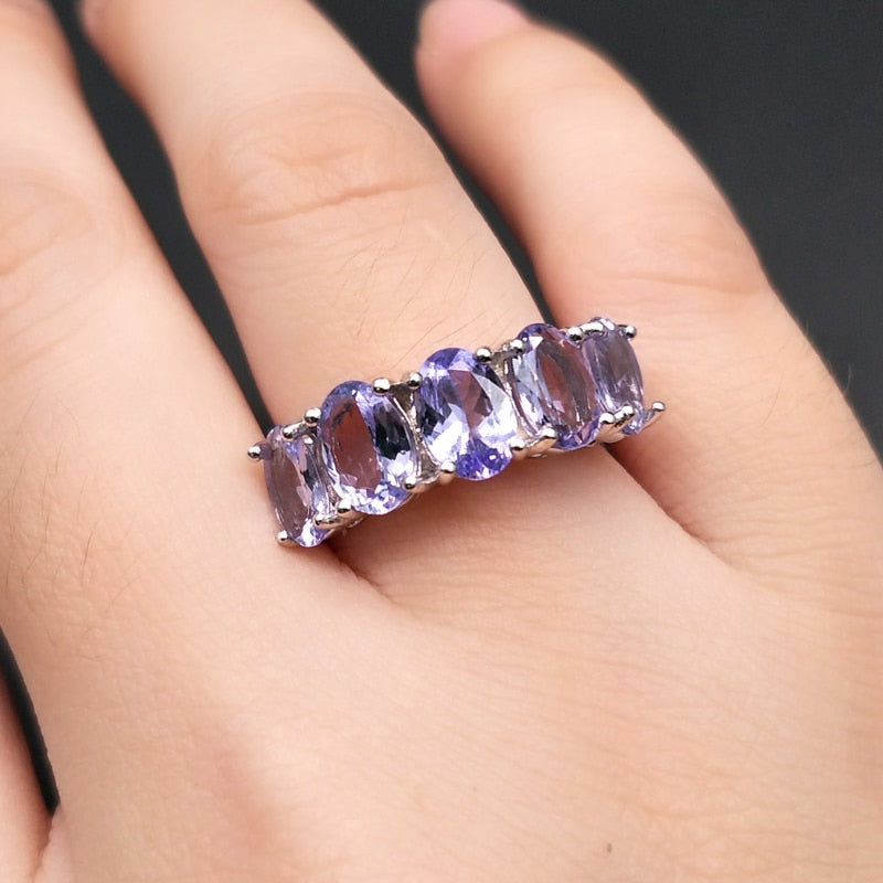 Tanzanite ring natural gemstone oval 5*7mm in 925 sterling silver simple design shiny precious stone jewelry for wife daily wear