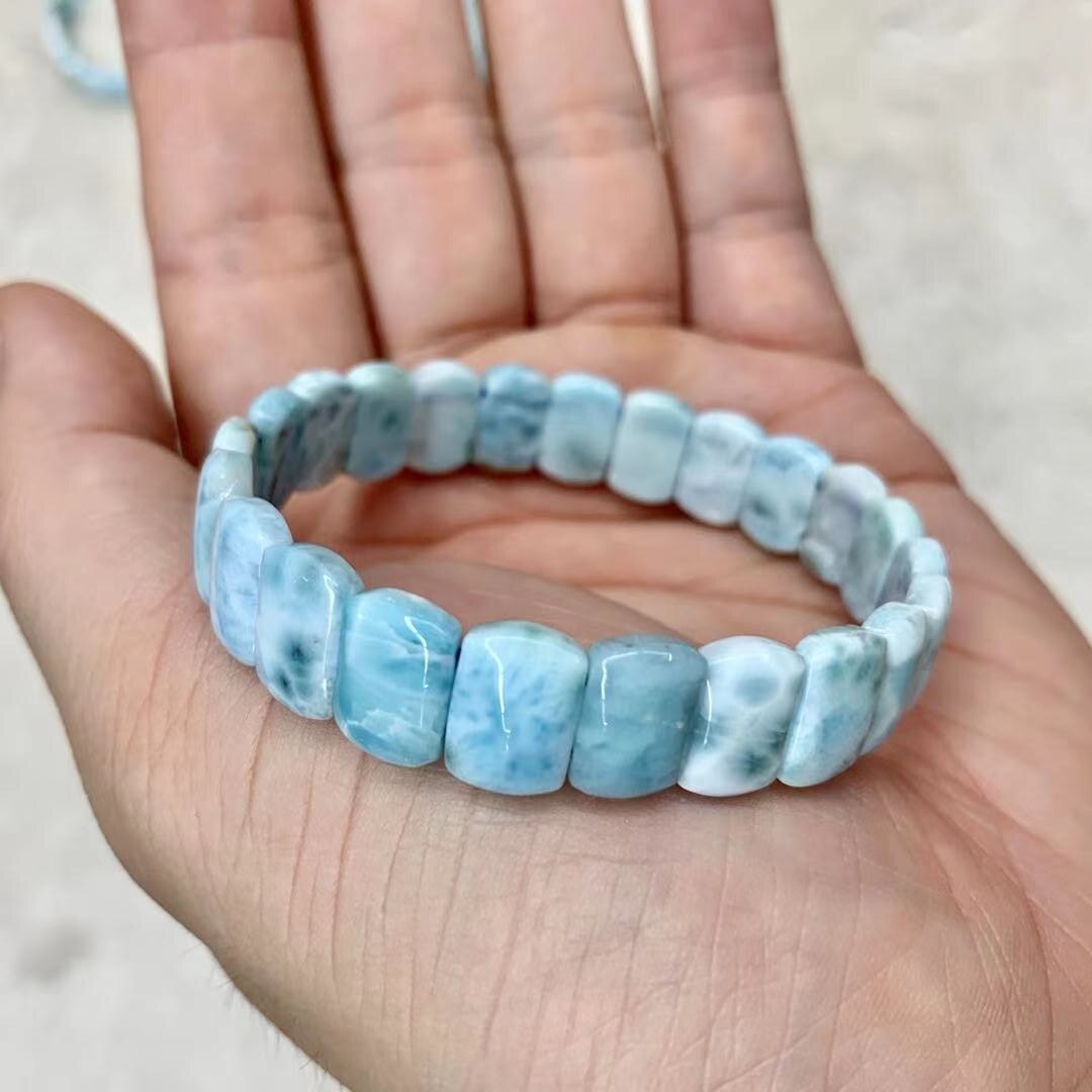 Natural larimar/Copper Pectolite beads bracelet dominicana Genuine larimar gemstone bangle for woman for gift