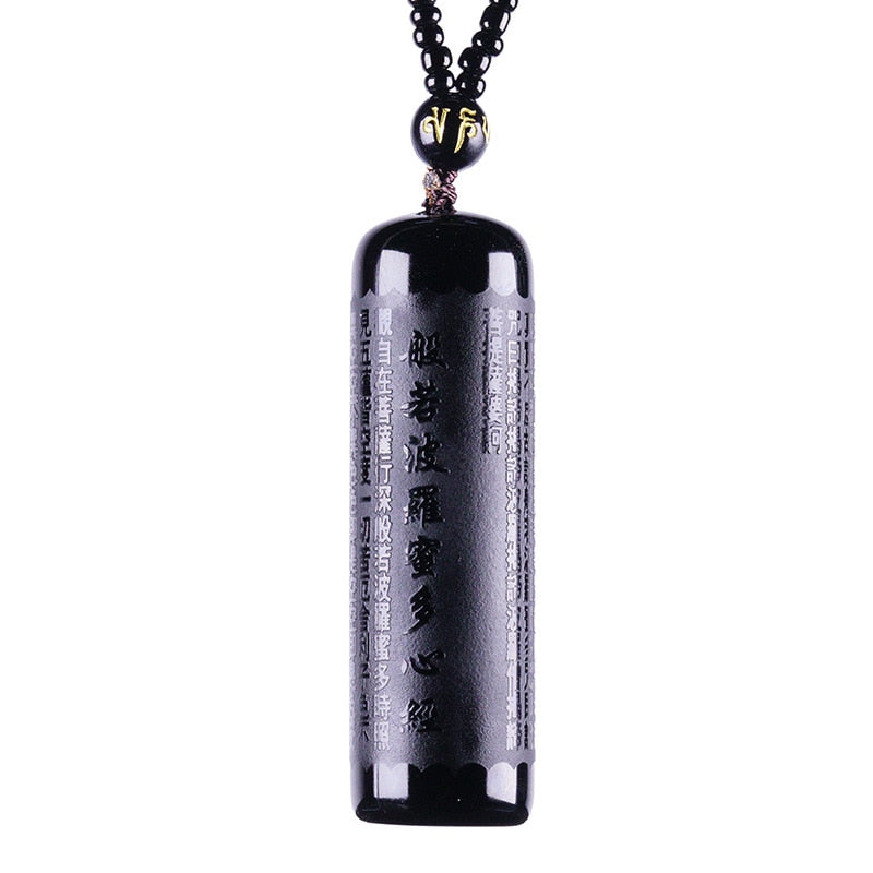 Black Obsidian Buddha Pendant Prajna paramita Sutra Buddha Necklace Pendant Men's Pendant Women's Jewelry With beads Chain