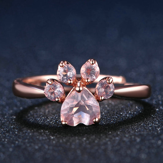LAMOON Sterling Silver 925 Jewelry Rings For Women Pink Paw Rose Quartz Ring Rose Gold / White Gold Platd Gemstones Jewellery