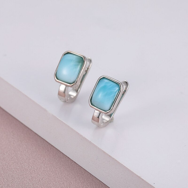 2021 Simple Fashion Geometric Square Charm 925 Sterling Silver Jewelry Gift Classic Natural Precious Larimar Earrings for Women