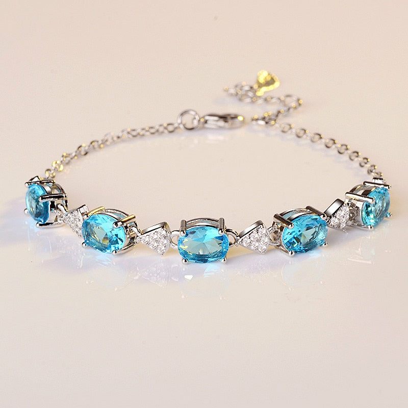 Blue Topaz Bracelet Created Aquamarine 925 sterling silver Charm bracelets Party Anniversary Gifts Fashion Jewelry