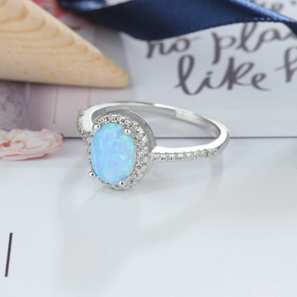 Promise 925 Sterling Silver Ring Blue Opal Stone With For Women Valentine&#39;s Day Romantic Gift(Lam Hub Fong)