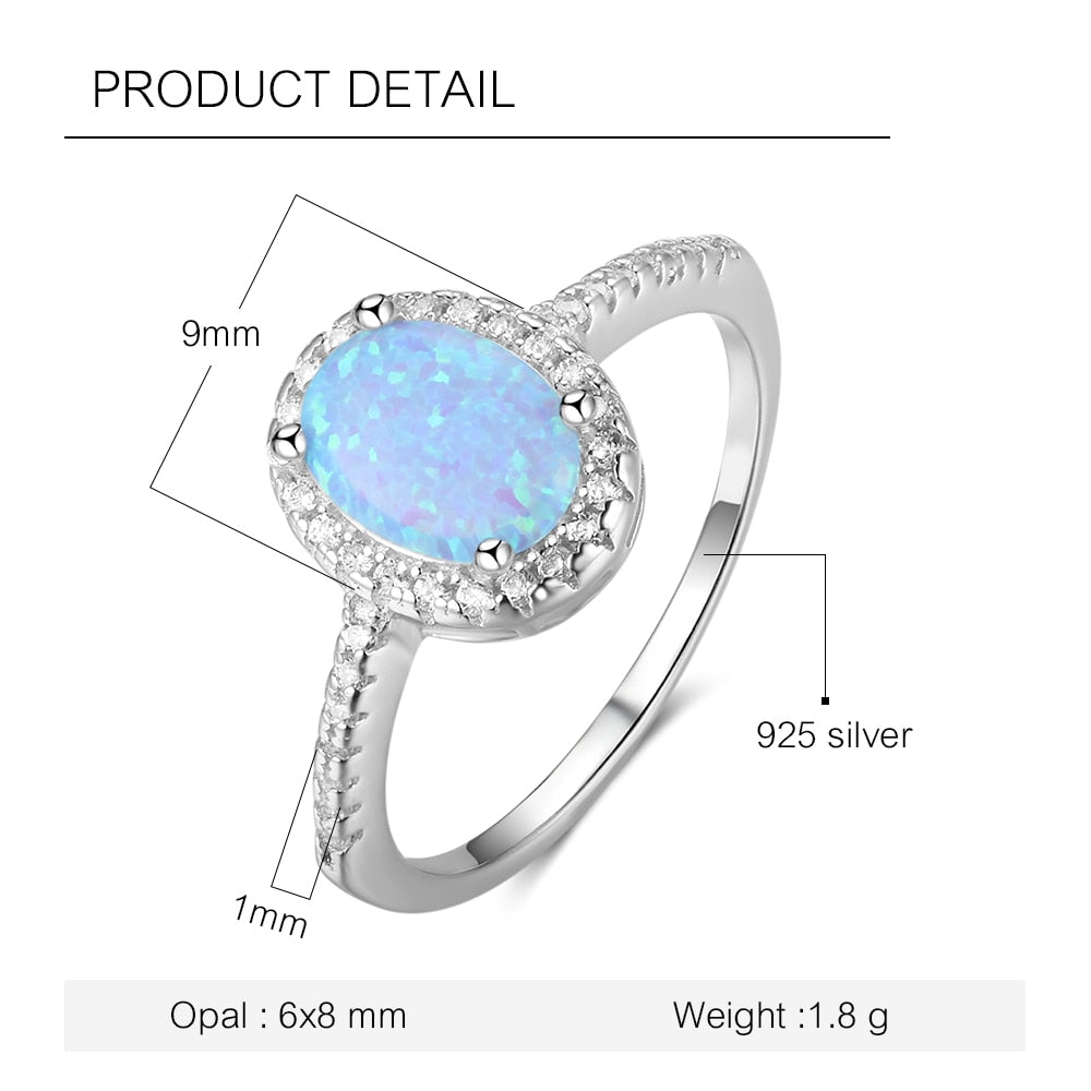 Promise 925 Sterling Silver Ring Blue Opal Stone With For Women Valentine&#39;s Day Romantic Gift(Lam Hub Fong)