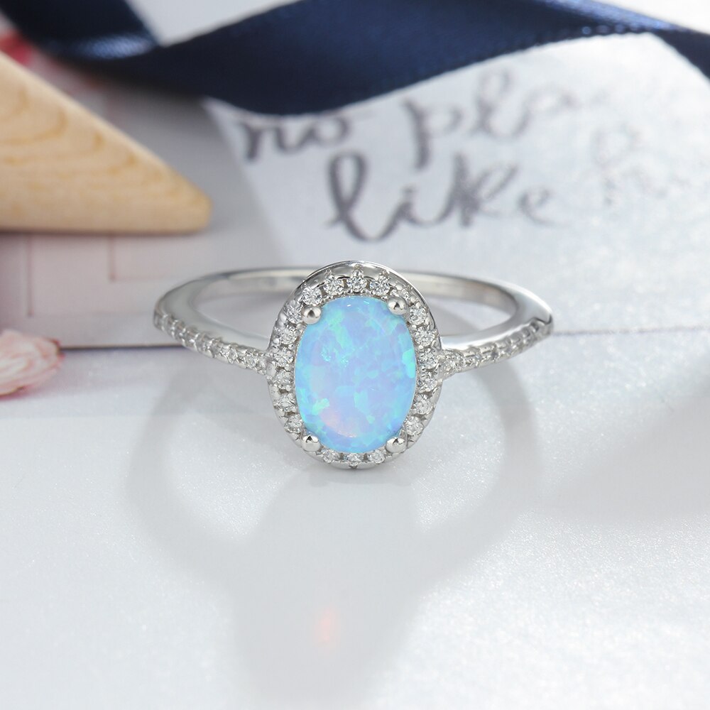 Promise 925 Sterling Silver Ring Blue Opal Stone With For Women Valentine&#39;s Day Romantic Gift(Lam Hub Fong)