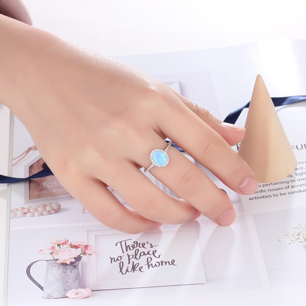 Promise 925 Sterling Silver Ring Blue Opal Stone With For Women Valentine&#39;s Day Romantic Gift(Lam Hub Fong)