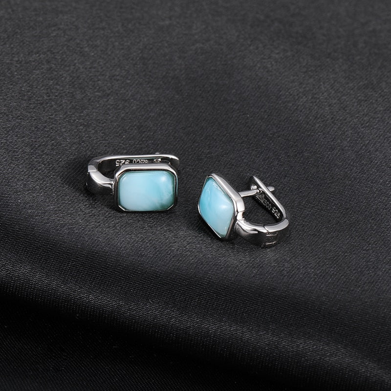 Simple Fashion Geometric LOVE Charm 925 Sterling Silver Jewelry Gift Classic selling Natural Precious Larimar Earrings for Women