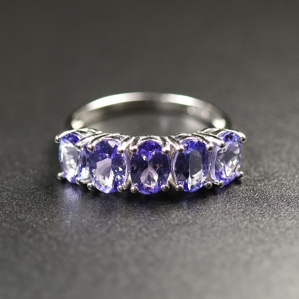 Tanzanite ring natural gemstone oval 5*7mm in 925 sterling silver simple design shiny precious stone jewelry for wife daily wear