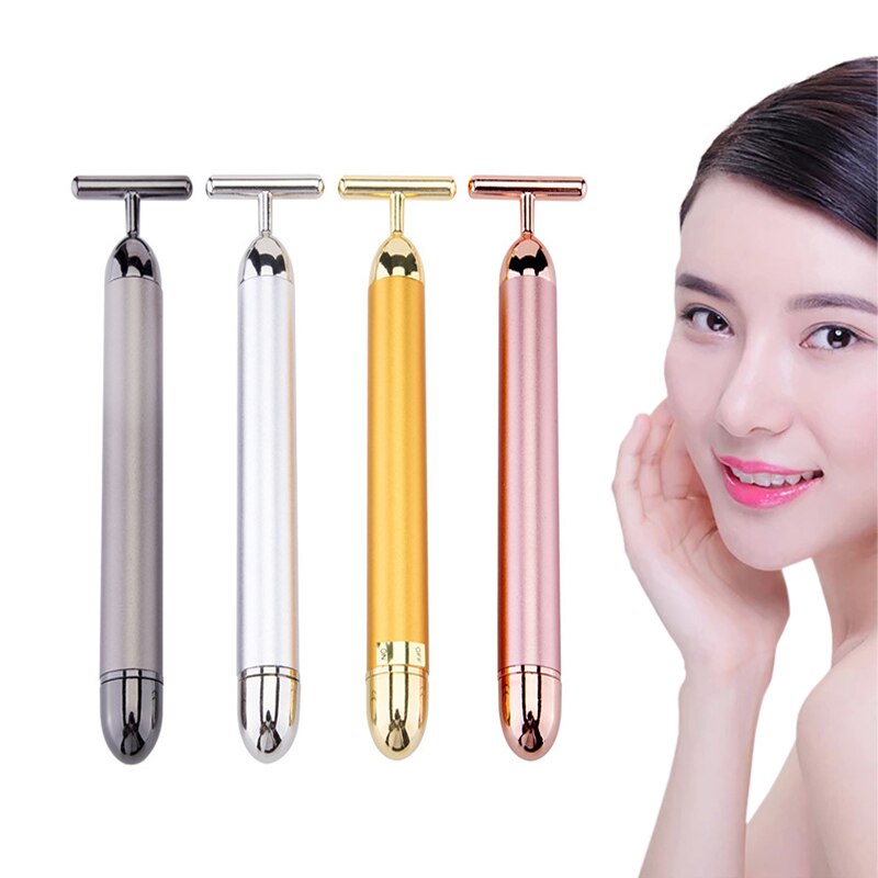 T Shape Face Lift Roller 24k Gold Energy Beauty Bar Face Slimming Vibration Massager Anti-wrinkle Skin Tightening Wrinkle Stick