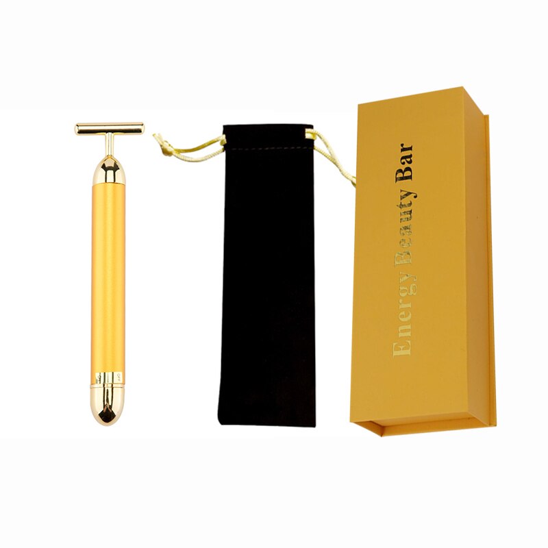 T Shape Face Lift Roller 24k Gold Energy Beauty Bar Face Slimming Vibration Massager Anti-wrinkle Skin Tightening Wrinkle Stick