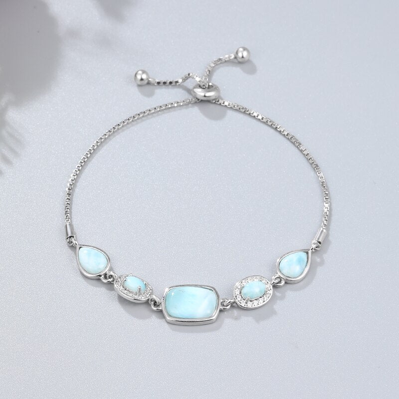 Jewelry Charm 925 Sterling Silver Larimar Woman Bangle New 2021 Wholesale Fashion For Party TRENDY Oval Triangle Bracelet Gift