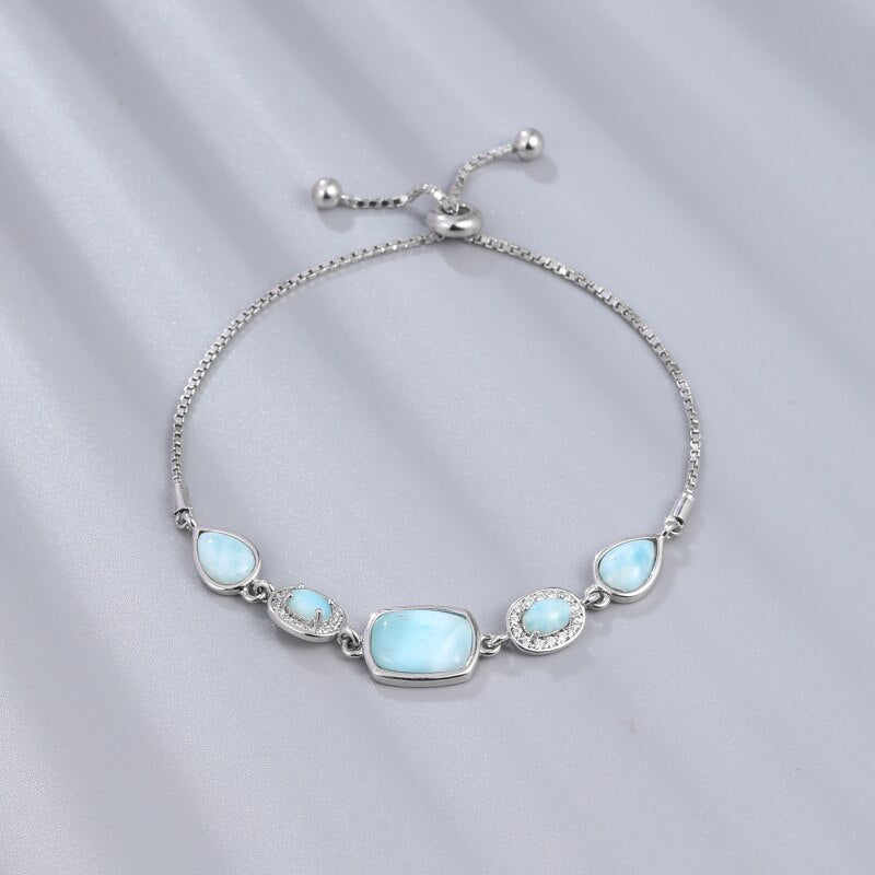 Jewelry Charm 925 Sterling Silver Larimar Woman Bangle New 2021 Wholesale Fashion For Party TRENDY Oval Triangle Bracelet Gift