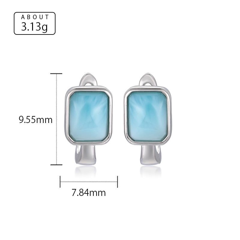 2021 Simple Fashion Geometric Square Charm 925 Sterling Silver Jewelry Gift Classic Natural Precious Larimar Earrings for Women