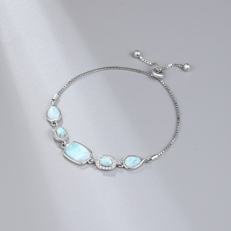 Jewelry Charm 925 Sterling Silver Larimar Woman Bangle New 2021 Wholesale Fashion For Party TRENDY Oval Triangle Bracelet Gift