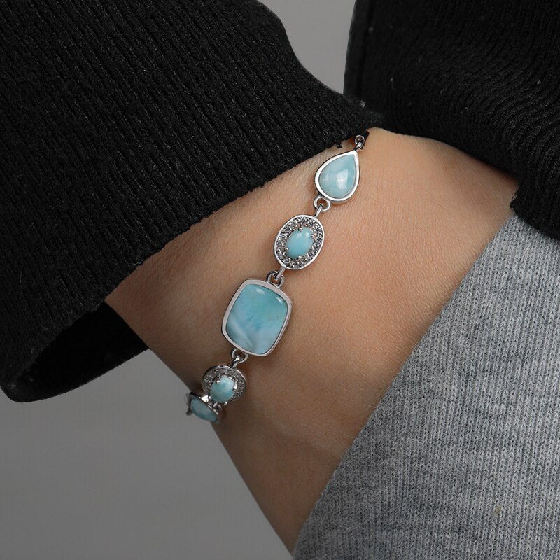 Jewelry Charm 925 Sterling Silver Larimar Woman Bangle New 2021 Wholesale Fashion For Party TRENDY Oval Triangle Bracelet Gift