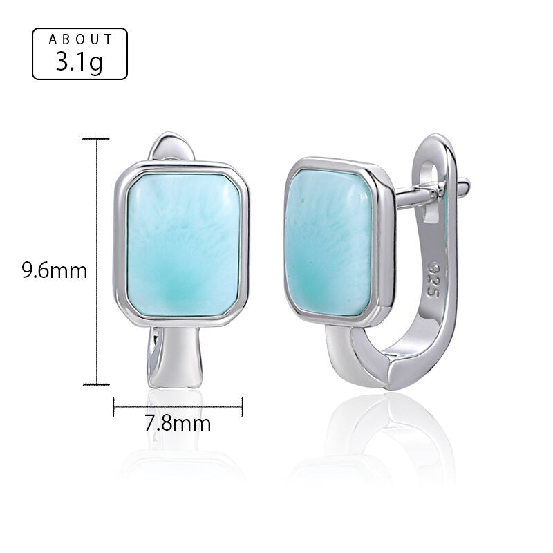 2021 Simple Fashion Geometric Square Charm 925 Sterling Silver Jewelry Gift Classic Natural Precious Larimar Earrings for Women