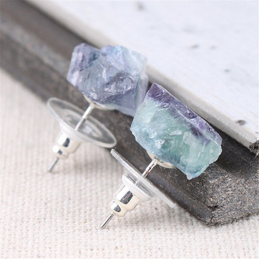 1 Pair Irregular Raw Natural Crystal Amethysts Druzy Healing Point Stud Earrings Quartz Earrings Raw Fluorite christmas gift