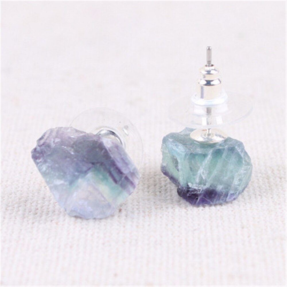 1 Pair Irregular Raw Natural Crystal Amethysts Druzy Healing Point Stud Earrings Quartz Earrings Raw Fluorite christmas gift