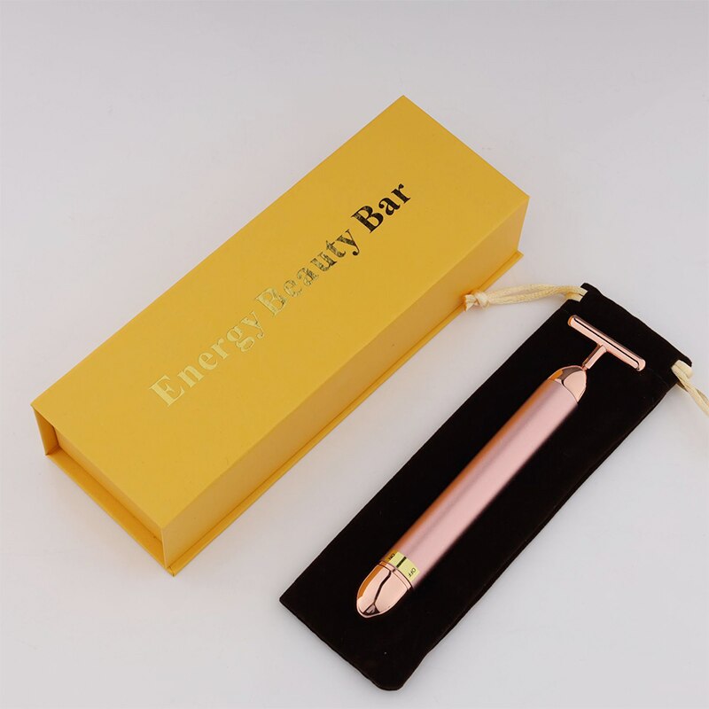 T Shape Face Lift Roller 24k Gold Energy Beauty Bar Face Slimming Vibration Massager Anti-wrinkle Skin Tightening Wrinkle Stick