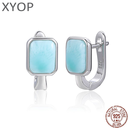 2021 Simple Fashion Geometric Square Charm 925 Sterling Silver Jewelry Gift Classic Natural Precious Larimar Earrings for Women